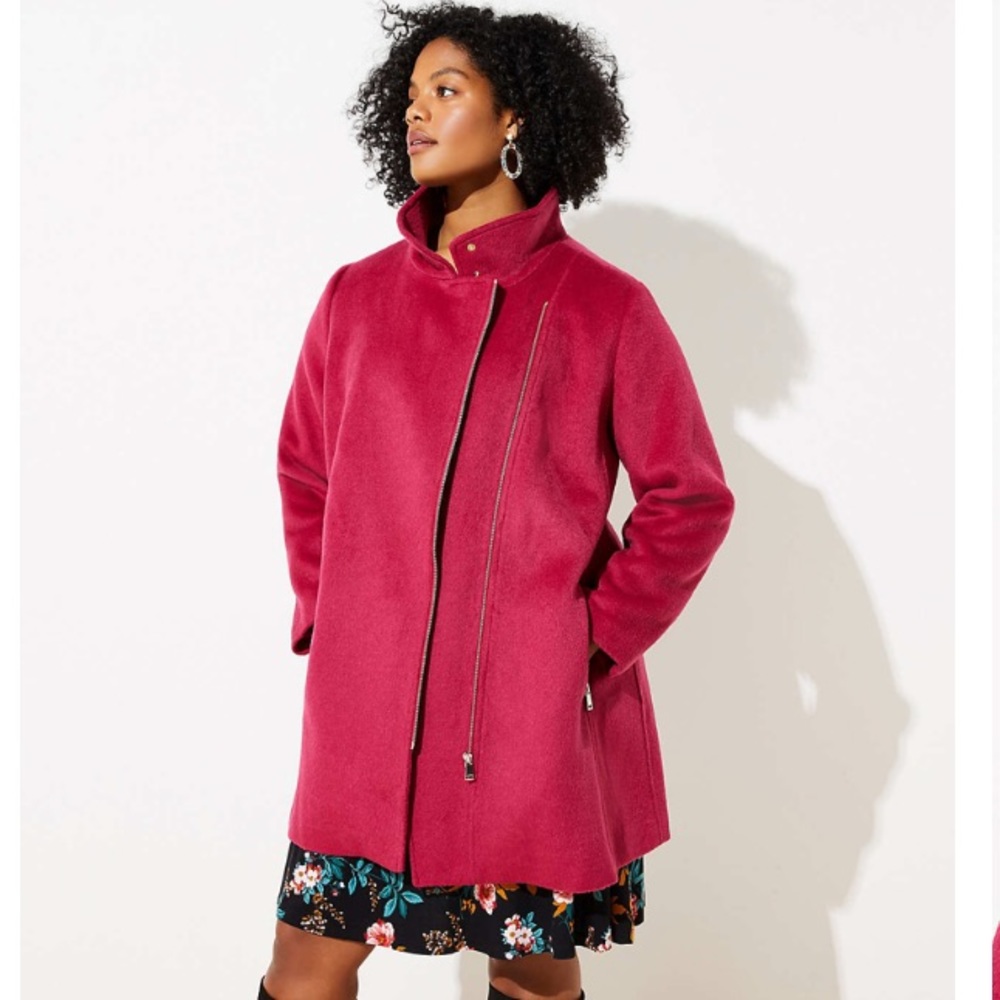 NWT Loft Plus Wool Moto Funnel Neck Cost Ruby